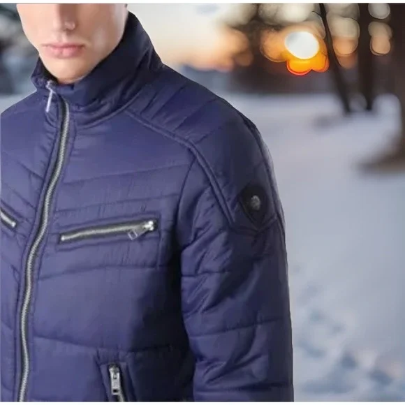 Y2K Diesel W-Izumo down‎ Quilted Biker Style jacket Blue Men's Size Small Sz S